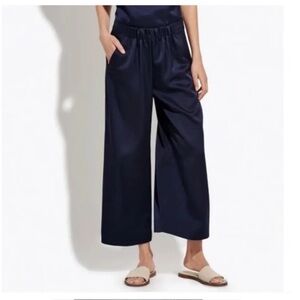 AYR The Blush Satin Navy Blue Flowy Pants